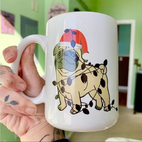 Cute Festive English Bulldog Christmas Holiday Ceramic Coffee Tea Ceramic Mug - Picture 3 of 5